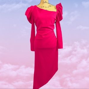 New York & Company Hot Pink Asymmetrical Long Sleeve Dress